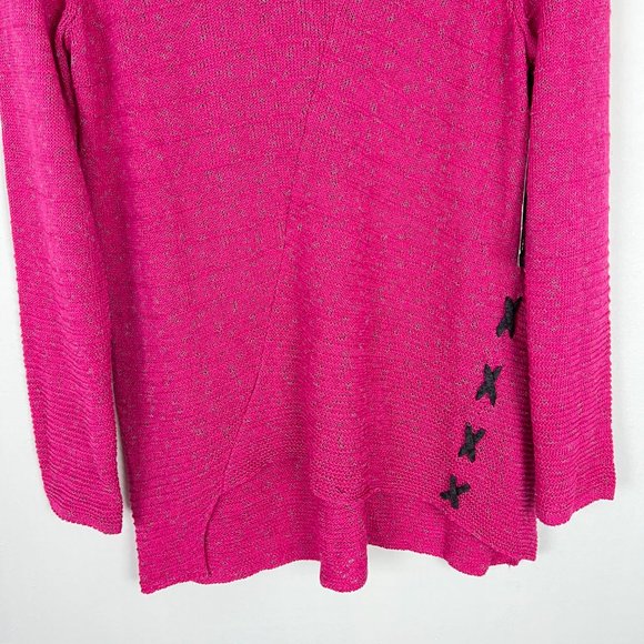 NWT NIC+ZOE Crossstitch Sweater Pink Lace Up Size Medium M NEW - Picture 4 of 13